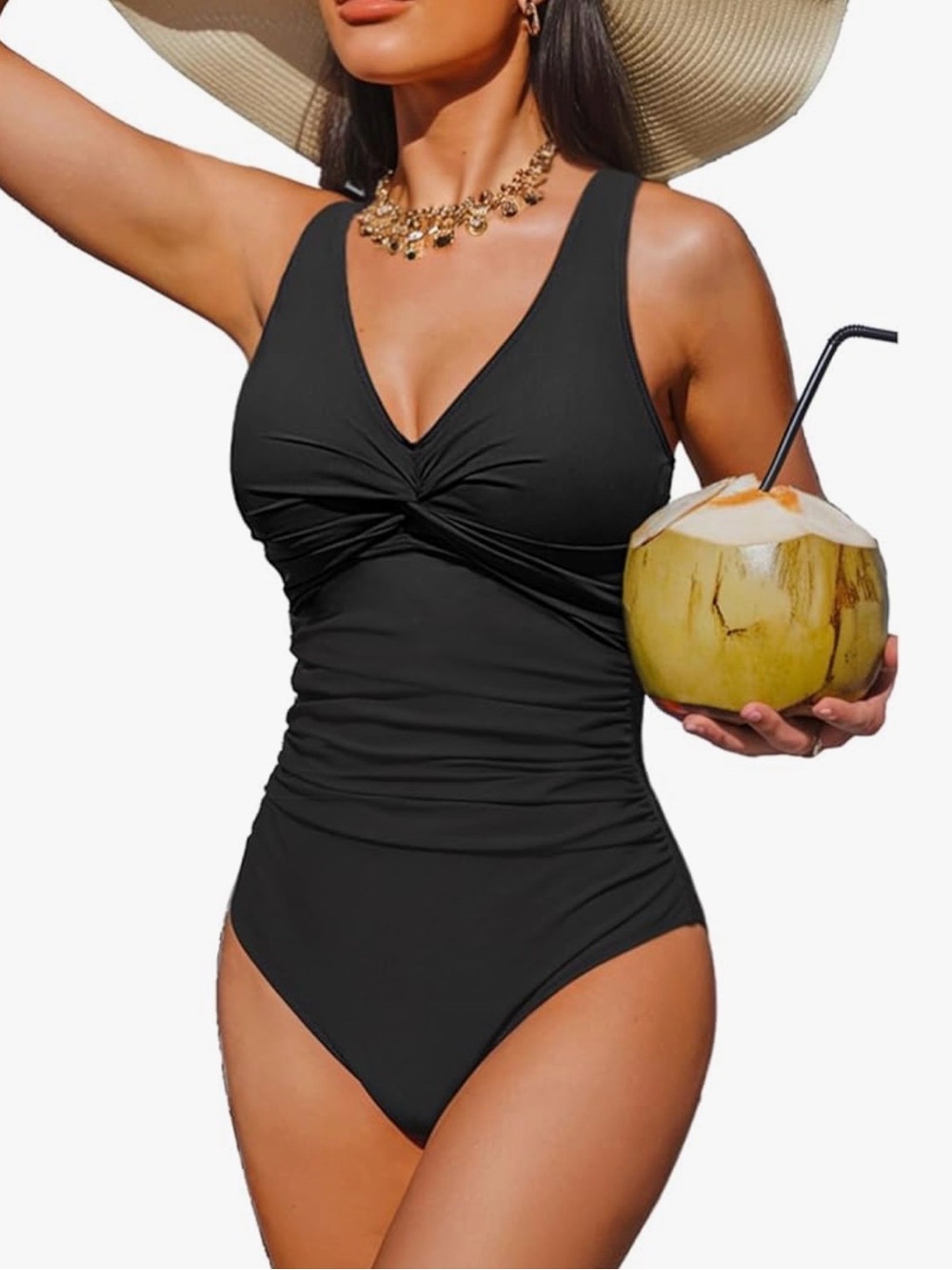 Smismivo Women's Tummy Control One Piece Push Up Bathing Suit, Black, XL